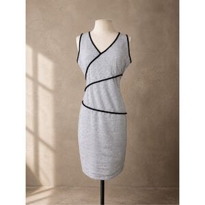 Fashion to Figure XL Faux Wrap Bodycon Midi Dress Gray Black Stretch Knit